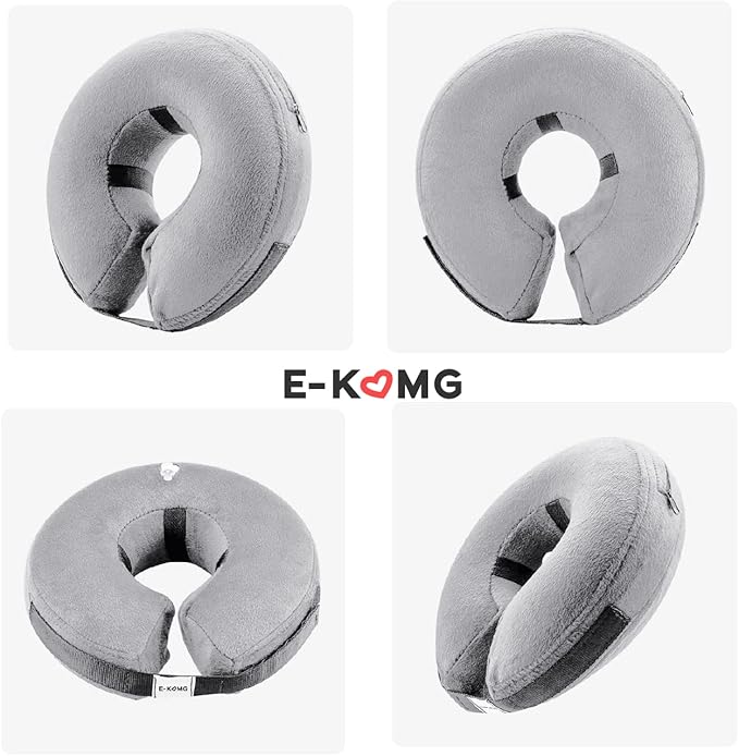 E-KOMG Dog Cone After Surgery, Protective Inflatable Collar, Blow Up Dog Collar, Pet Recovery Collar for Dogs and Cats Soft (Medium(8"-12"), Grey)