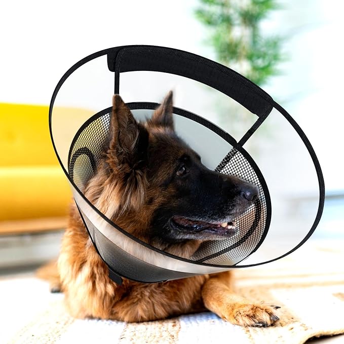 Dog Cone Collar for Large Dogs After Surgery, Mesh Windows PVC Transparent Dog Cone E Collar for Dog, Anti-Bite Lick Wound Healing Neuter Safety Practical Comfy Plastic Cone XL