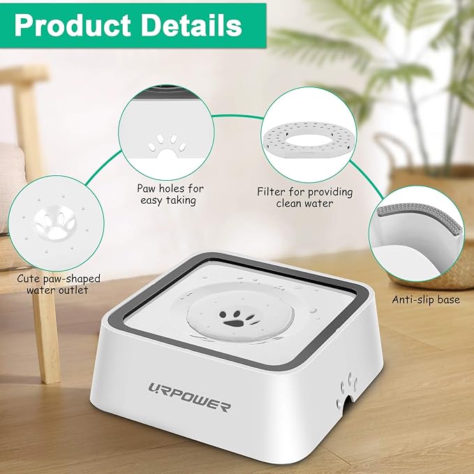 URPOWER 2.5L Dog Water Bowl 85oz Large Capacity Dog Bowls No Spill Pet Water Dispenser for Messy Drinkers Splash Proof Slow Feeder Vehicle Carried Travel Bowl for Dogs, Cats &Pets