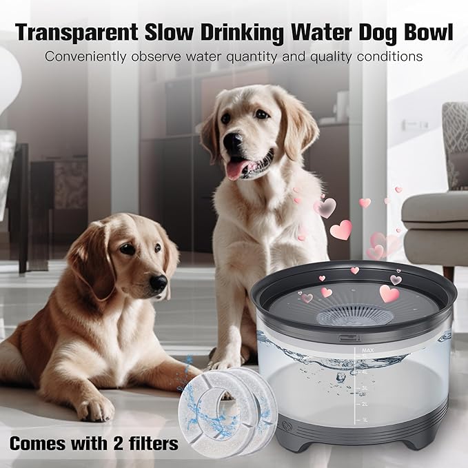 UPSKY 5.5L Dog Water Bowl,186oz Large Capacity No Spill Water Bowl for Dogs, Splash Proof Slow Water Feeder with Heightened Base, Anti-Slip Slow Drinking Pet Water Bowl for Messy Drinkers, A-Grey