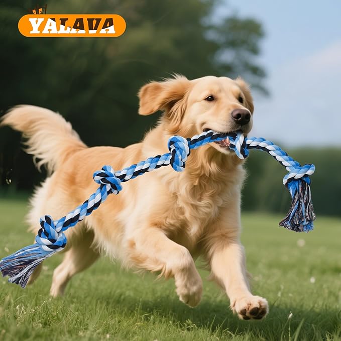 Large Dog Rope Toy for Aggressive Chewers, 3 Feet 5 Knots Heavy Duty Chew Toys for Teeth Cleaning, Cotton Rope Dog Tug Toy