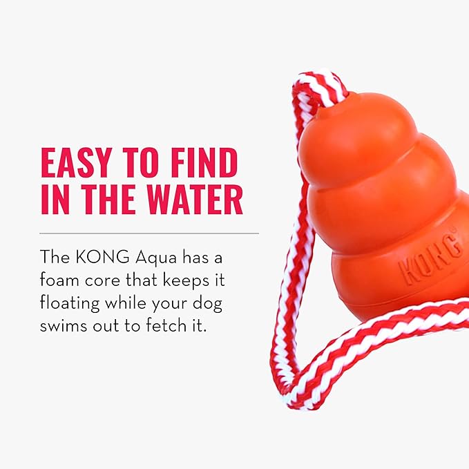 KONG Aqua Floating Fetch Toy - Dog Floating Toy for Water Retrieval, Play, Exercise & More - Natural Rubber Dog Toy with Foam Interior & Rope for Farther Throwing - Orange, for Large Dogs