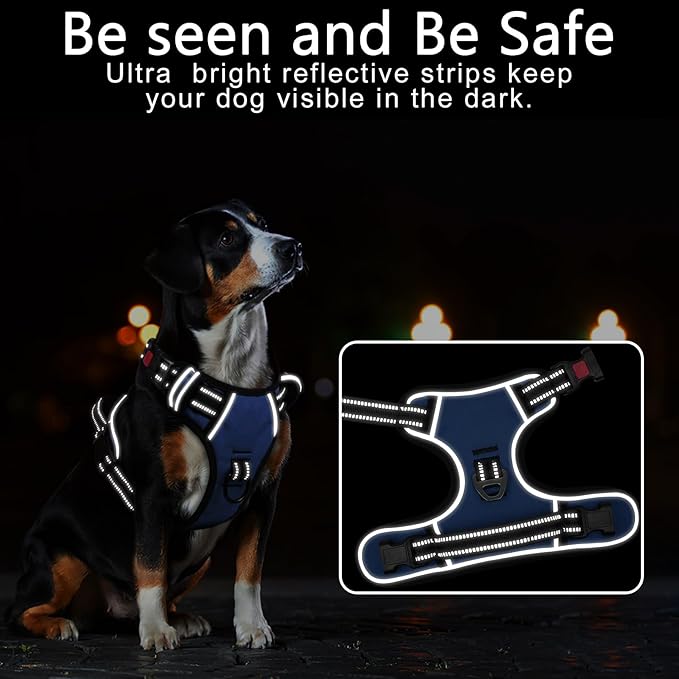 Timos Dog Harness Small Sized, No Pull with Neck Lockable Snap,No Choke Front Clip Dog Reflective Harness,Adjustable Metal Rings 3 Buckles,Easy Control Handle for Small Dogs Blue XS