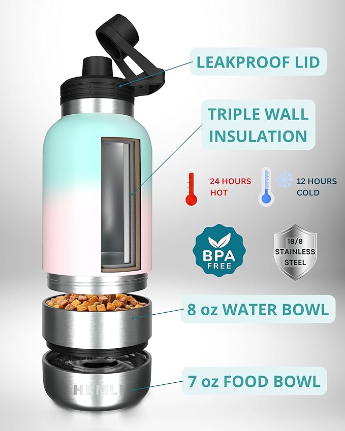 32 oz. Portable Dog Water Bottle and Bowl - Dog Travel Accessories Kit for Walking and Hiking