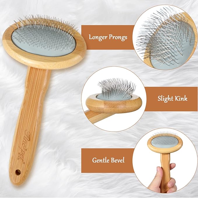 Sheepskin Wool Brush Stainless Steel Pins Bamboo Slicker Carding Rug Comb Macrame Brush Fur Brushes Wool Carding Brushes with Long Prongs for Unmat Fur Rugs Pillows Short Hair Pet Grooming Deshedding