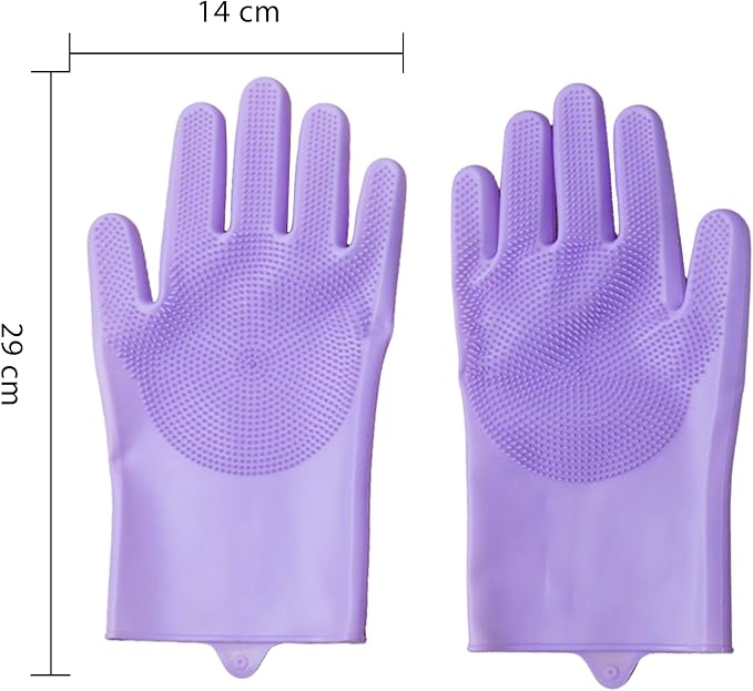 Pet Grooming Gloves,Heat-Resistant Silicone Gloves with High-Density Teeth for Enhanced Massaging and Bathing of Dogs and Cats (Purple, 1 Pair)