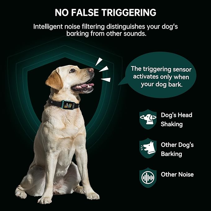 Bark Collar-Rechargeable Smart Barking Collar- Anti Bark Training Collar with Adjustable Sensitivity Beep Vibration Shock- Bark Shock Collar for Small Large Medium Dogs