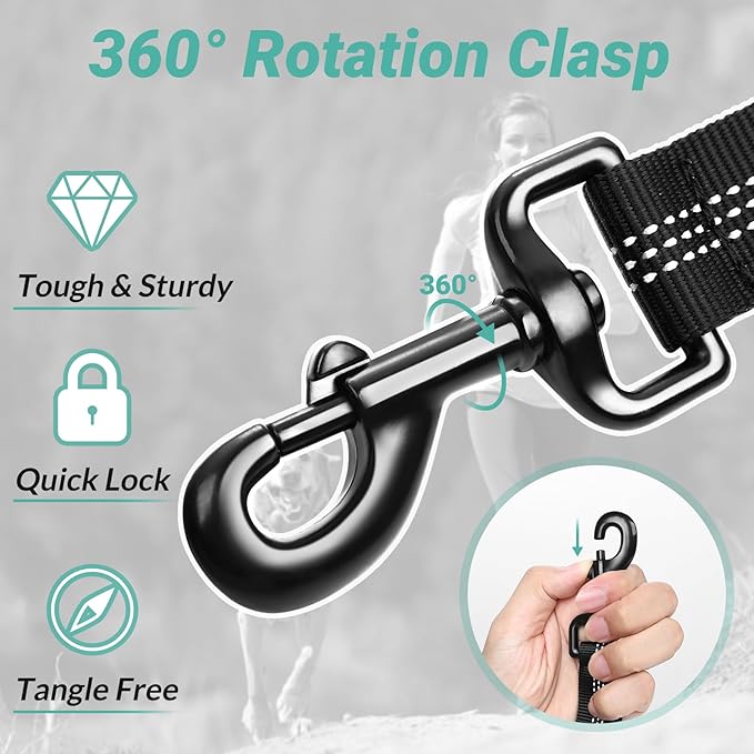 rabbitgoo Tactical Bungee Dog Leash with Shock Absorption, Military Training Leash with 2 Padded Control Handles for Medium Large Dogs, 6FT, Black