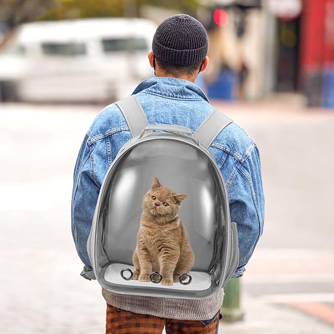 Cat Carrier Backpack, Pet Carrier Backpack Front Pack for Small Medium Cat Puppy Dog Carrier Backpack Bag Space Capsule, Airline-Approved Pet Carrier for Travel Hiking Walking Camping (Grey)