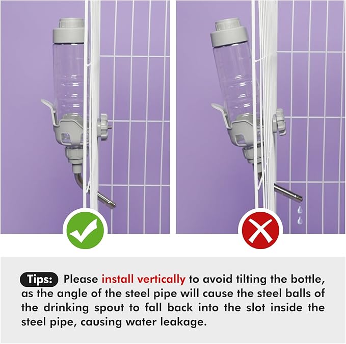 Vannon Dog Water Dispenser for Cage, 15oz Auto Feeding Crate Water Bottle for Dogs, Cats & Rabbits, Pet Nozzle Diameter: 12mm, BPA Free, Grey