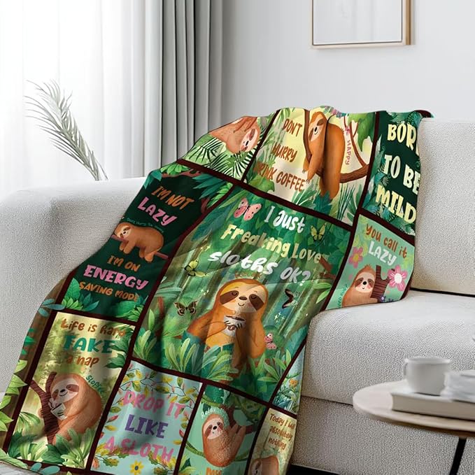 Sloth Gifts for Women, Sloth Blanket for Women, Flannel Sloth Blanket Birthday Gifts for Sloth Lovers, Ideal Sloth Decor on Spceial Occasions, Sloth Throw Blanket 50x60 in