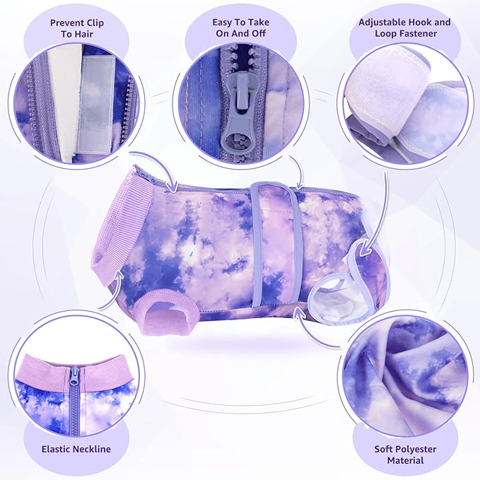 Lukovee Recovery Suit for Dogs, Zipper On Recovery Suit for Female Male Dog, Onesie Abdominal Wounds Cone E-Collar Alternative Prevent Licking Spay Recovery Suit (Small, Purple Tie-dye)