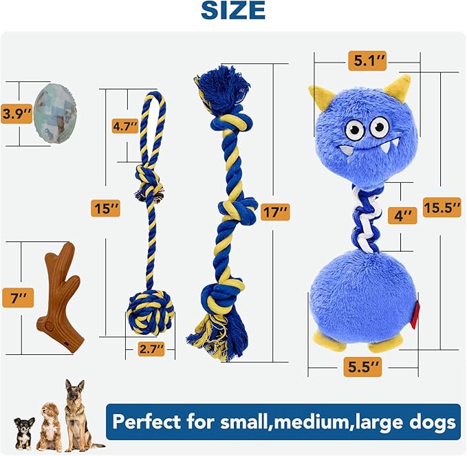 5 Pack Various Dog Toys Chew Toys for Fun and Teeth Cleaning, Dog Squeak Plush Toys, Squeaky Toy Balls, Dog Chew Toys, Dog Rope Toys (5 Pack)
