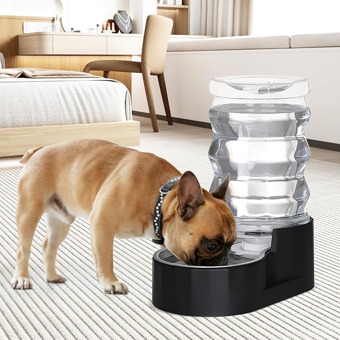 6L Automatic Pet Waterer, 100% BPA Free, Stainless Steel Gravity Feeder, Convenient Drinking Water Dispenser Designed for Dogs and Cats (Black, 6L)