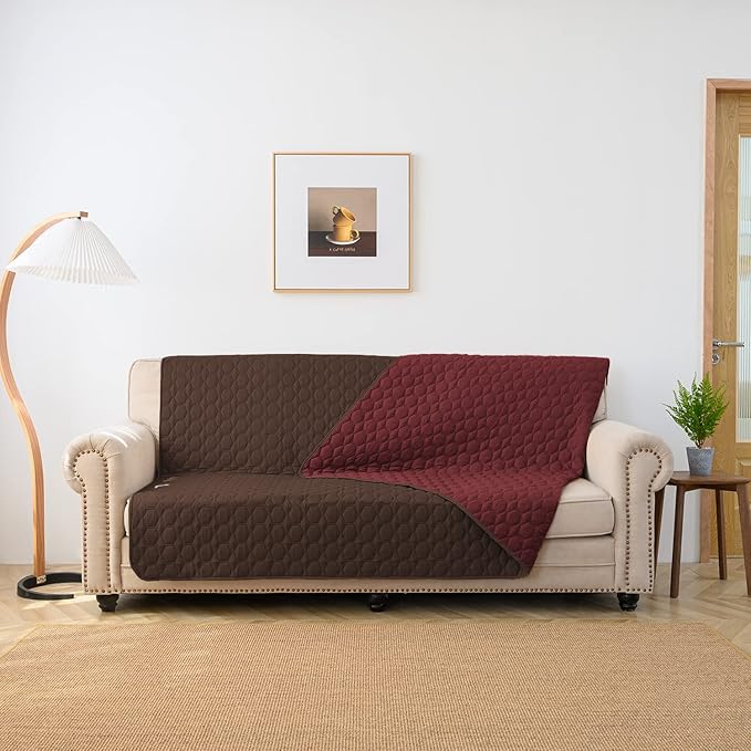 100% Double-Sided Waterproof Dog Bed Set Sofa Furniture Kid's Cat/Dog Blanket Sofa Pet Mattress, Dog Blanket for Couch Protection,Double-Sided (82"x102"(1 Per Pack), Coffee/Burgundy)