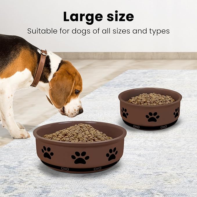 KPWACD Ceramic Pet Bowl for Dogs and Cats, Weighted Non-Slip Dog Bowls Food and Water Dish, Durable Pets Feeding Bowls Suitable for Small, Medium, and Large Dogs, Brown, 70 Oz