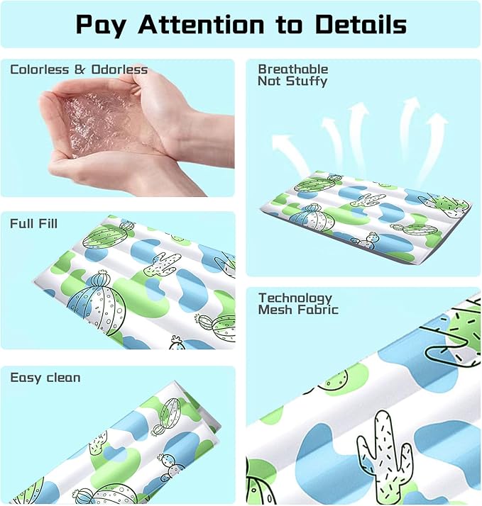 Dog Cooling Mat, Double Ice Gel Cooling Mat for Dogs with Cactus Patterns, Cooling Pad for Dog and Cats Washable, Durable (L-23.6'' x 17.7'')