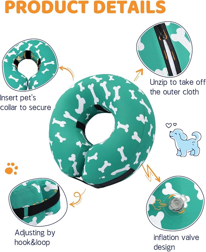 Supet Inflatable Dog Cone Alternative, Soft Dog Neck Donut Collar for Post Surgery Recovery
