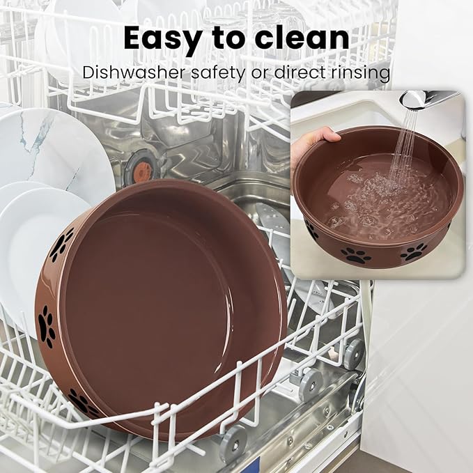 KPWACD Ceramic Pet Bowl for Dogs and Cats, Weighted Non-Slip Dog Bowls Food and Water Dish, Durable Pets Feeding Bowls Suitable for Small, Medium, and Large Dogs, Brown, 70 Oz