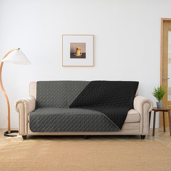 100% Double-Sided Waterproof Dog Bed Set Sofa Furniture Kid's Cat/Dog Blanket Sofa Pet Mattress, Dog Blanket for Couch Protection,Double-Sided (96"x90"(1 Per Pack), Dark Grey/Black)