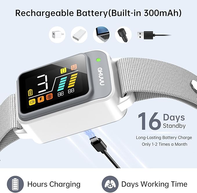 Bark Collar-Rechargeable Smart Barking Collar- Anti Bark Training Collar with Adjustable Sensitivity Beep Vibration Shock- Bark Shock Collar for Small Large Medium Dogs