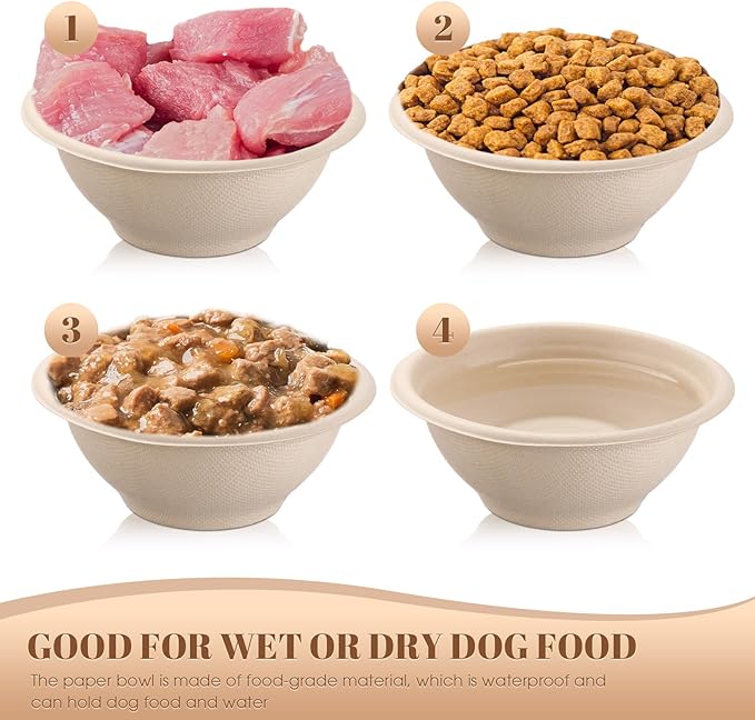 Thenshop 200 Pcs Biodegradable Disposable Pet Bowls Bulk Travel Paper Food Bowls for Small Dogs Puppy Cat Food Dish Safe Container for Outdoor Small Animal Feeding and Watering Supplies(12 oz)