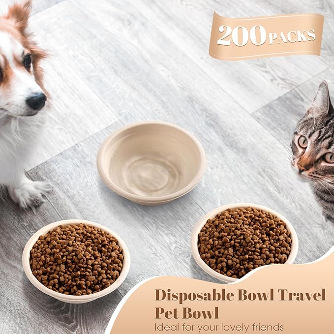 Thenshop 200 Pcs Biodegradable Disposable Pet Bowls Bulk Travel Paper Food Bowls for Small Dogs Puppy Cat Food Dish Safe Container for Outdoor Small Animal Feeding and Watering Supplies(12 oz)