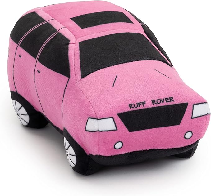 Bad Dog Ruff Rover Parody Plush Funny Cute Unique Squeaky Fun Dog Toy with Squeaker for Small Medium Breeds Designer Puppy Gifts Birthday Stuff Car Truck Pet Safe Materials (Pink)