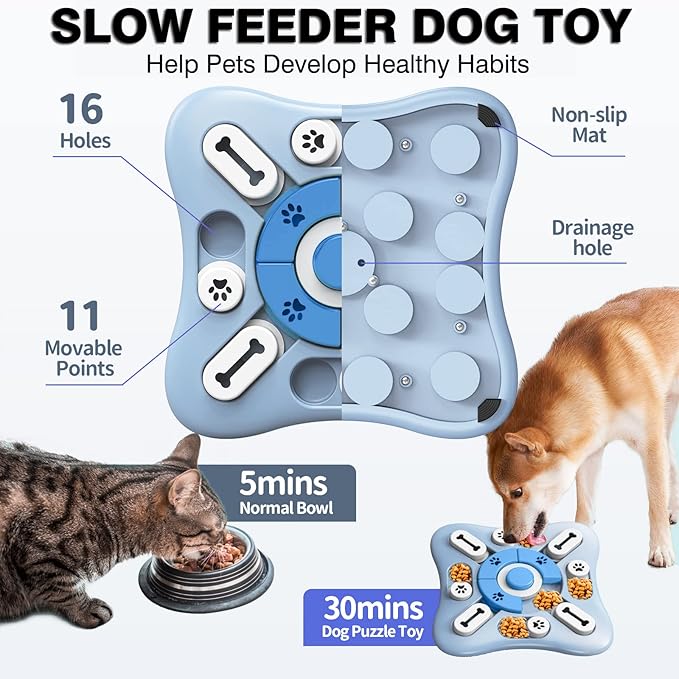 Interactive Dog Puzzle Toys - Enrichment & Mental Stimulation for Large, Medium & Small Dogs; Treat Dispensing Chew Toys for Puppy & Cats (Sky Blue)