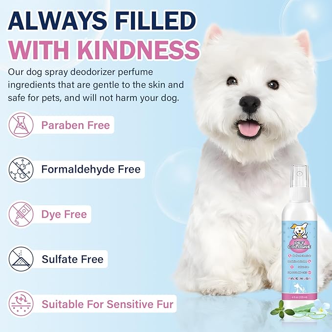 Dog Perfume Dog Cologne Spray Deodorizer Long Lasting Pet Deodorizing Fragrance Spray for Dogs and Cat Odor Body on Smell Good Puppy Freshener Baby Powder Dog Grooming Conditioner Spray After Bath
