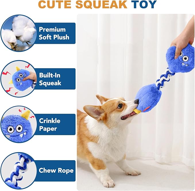 5 Pack Various Dog Toys Chew Toys for Fun and Teeth Cleaning, Dog Squeak Plush Toys, Squeaky Toy Balls, Dog Chew Toys, Dog Rope Toys (5 Pack)