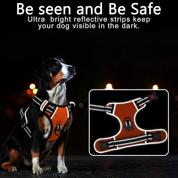 Timos Dog Harness Small Sized, No Pull with Neck Lockable Snap,No Choke Front Clip Dog Reflective Harness,Adjustable Metal Rings 3 Buckles,Easy Control Handle for Small Dogs Orange XS
