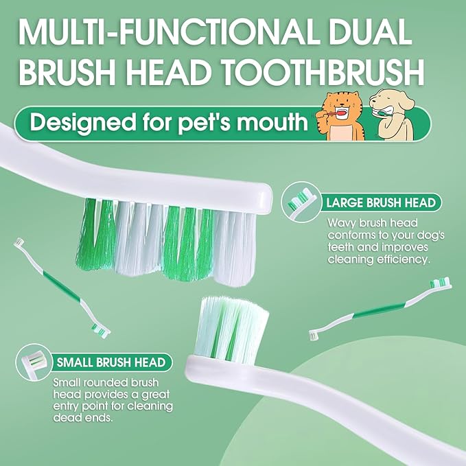 Dog Toothbrush - Dual Head Tooth Brush Newly Upgraded 60° Wavy Brush Head - Surrounds Teeth Like a Cloud for Dental Care and Cleaning - Suitable for Large/Medium and Small Dogs (Small Head End)
