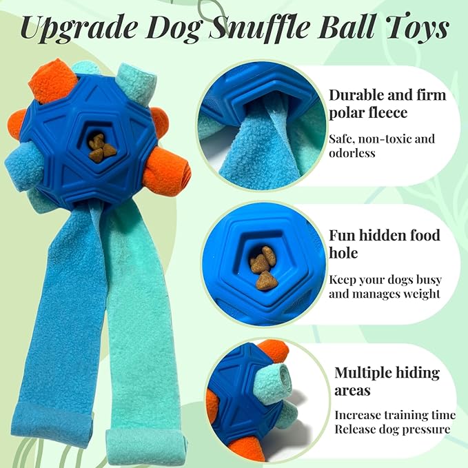 Snuffle Ball for Dog Toys Unbreakable Upgrade Ball Interactive Toy Foraging Snuffle Mat Puppy Treat Dispenser Slow Feeder Dog Puzzle Toys for Small, Medium, Large Pets (Blue Tangerine New)