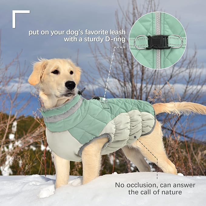 FUAMEY Dog Winter Jacket, Padded Dog Vest with Harness, Water Resistant Coat for Small to Large Dogs, Mint Green XS