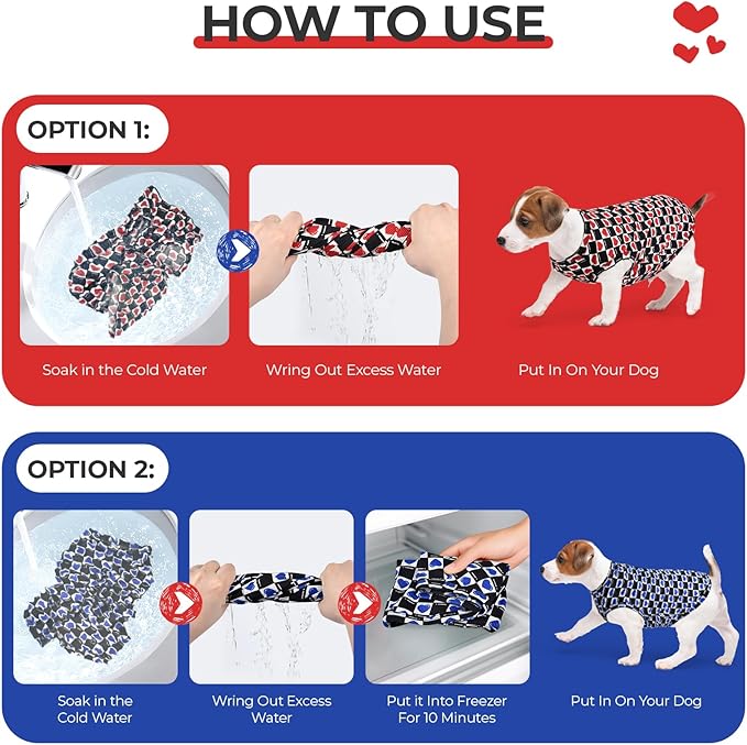 Dog Cooling Vest, Quick Dry Dog Summer Clothes Pet Vest Puppy Shirts, Sleeveless Dogs Cooling T-Shirts for Small Medium Large (Red Heart+Blue Heart, XS)