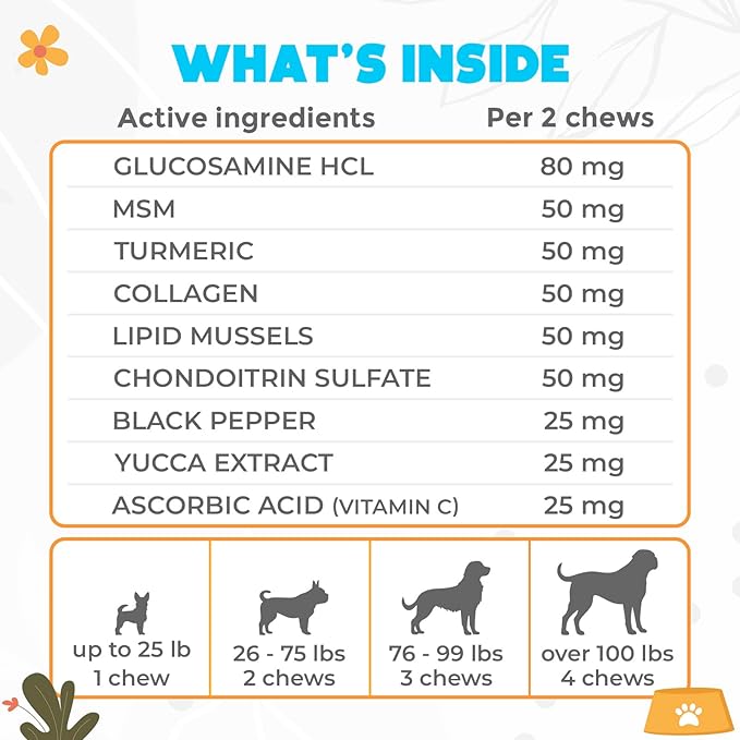 Glucosamine HCL & Hip and Joint Supplement for Dogs - 150 pcs - Hip and Joint Chews for Dogs - Vet Approved US Formula with MSM & Green Lipped Mussel - Chicken