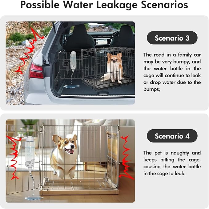 Vannon Dog Water Dispenser for Cage, 15oz Auto Feeding Crate Water Bottle for Dogs, Cats & Rabbits, Pet Nozzle Diameter: 12mm, BPA Free, Grey