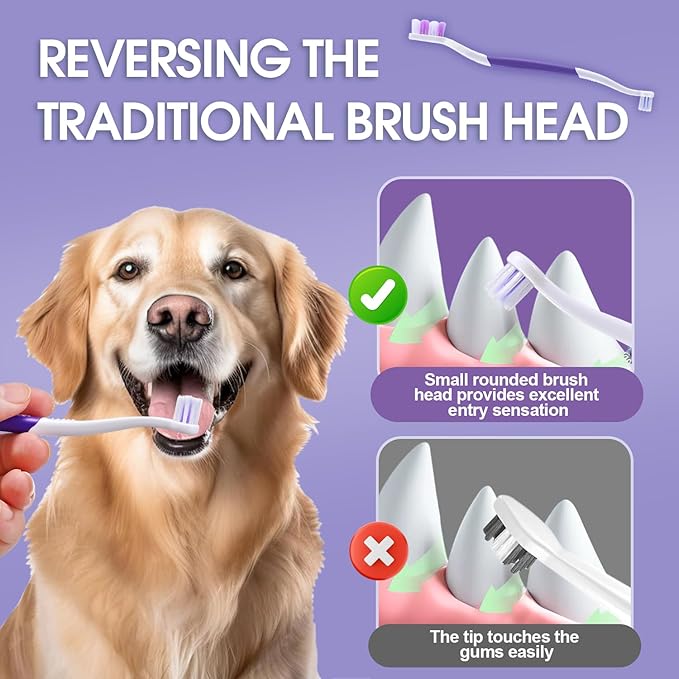 Dog Toothbrush - Dual Head Tooth Brush Newly Upgraded 60° Wavy Brush Head - Surrounds Teeth Like a Cloud for Dental Care and Cleaning - Suitable for Large/Medium and Small Dogs (Small Head End)