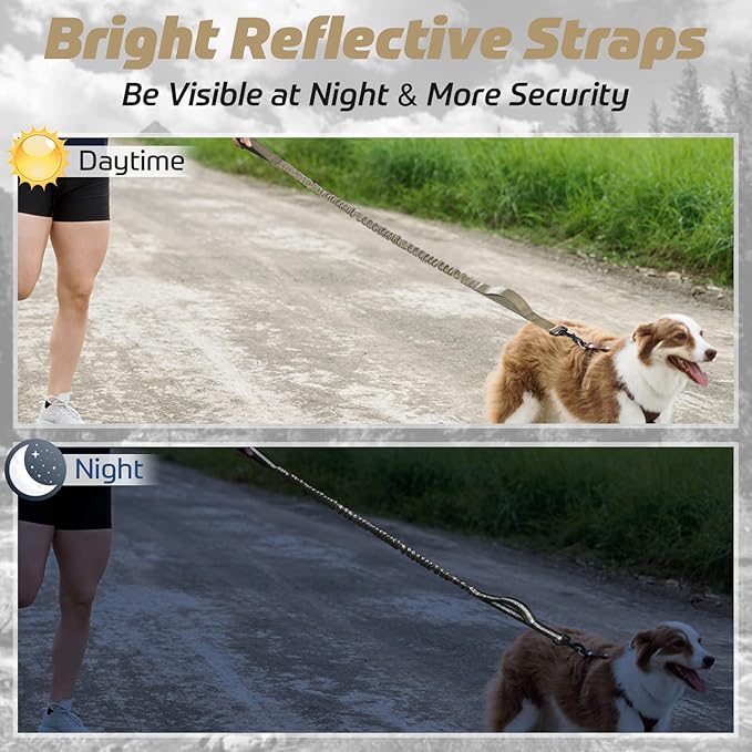 rabbitgoo Tactical Bungee Dog Leash with Shock Absorption, Military Training Leash with 2 Padded Control Handles for Medium Large Dogs, 4FT, Brown