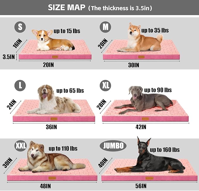 Patas Lague Orthopedic XXL Dog Bed for Extra Large Dogs 48''X28'', Waterproof Soft Warm Comfortable Egg Crate Foam Big Large Pet Beds Mat,Hot Pink
