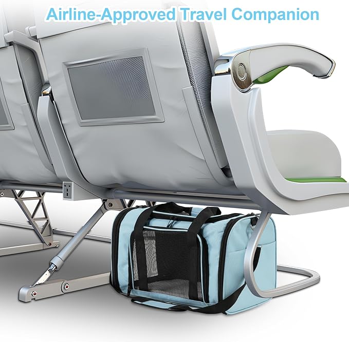 Travel in Style: Portable Pet Carrier for Small Pets up to 15 Lbs- Airline Approved, Collapsible & Comfortable cat/Puppy Soft Sided Bag (Blue)