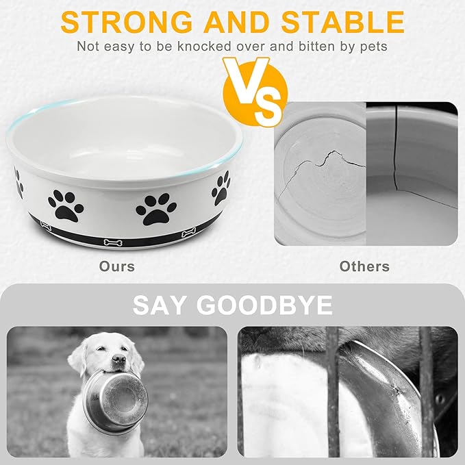 KPWACD Ceramic Pet Bowl for Dogs and Cats, Weighted Non-Slip Dog Bowls Food and Water Dish, Durable Pets Feeding Bowls Suitable for Small, Medium, and Large Dogs, White, 70 Oz
