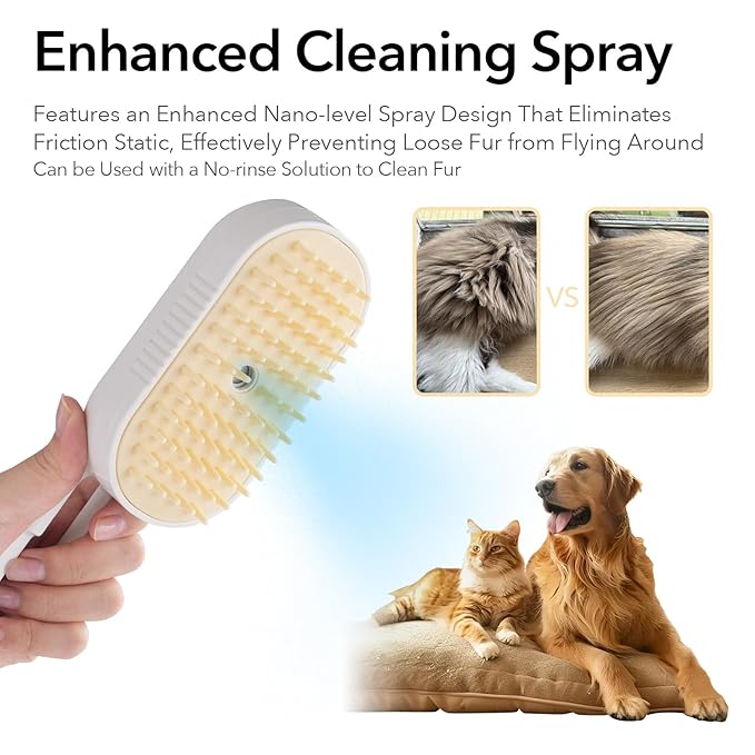 Soft 3-in-1 Silisone Spray Brush, Upgraded for Shedding, Cleaning and Spa Massage, Hair Removal, Best Water Steam Brush for indoor Long or Short Haired Cat and Dog (Purple, Handle)