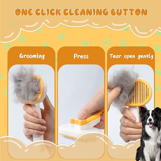 Self-Cleaning Slicker Brush for Dogs & Cats - Gentle Deshedding Grooming Tool for Long and Short Hair Pets, Removes Loose Fur, Undercoat, and Tangles