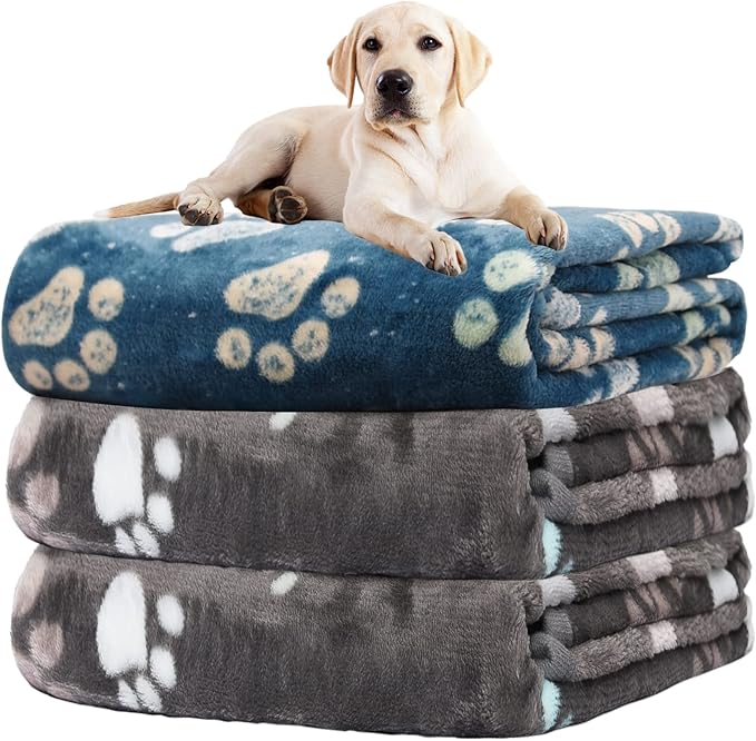 1 Pack 3 Dog Blankets - Super Soft Fluffy Premium Fleece Pet Blanket - Medium & Large Sizes - Gray & Blue - 31x41 inch