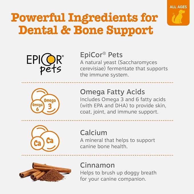 Zesty Paws Dental Bones - Fights Tartar & Plaque - Gum, Teeth & Bone Health - Cinnamon for Dog Breath - Immune, Joint, Gut, Skin & Coat Support - Omega 3 EPA & DHA and Calcium - Large Dogs - 24 ct…