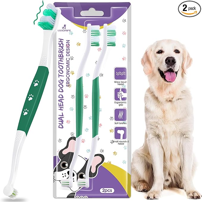 Dog Toothbrush - Dual Head Tooth Brush Newly Upgraded 60° Wavy Brush Head - Surrounds Teeth Like a Cloud for Dental Care and Cleaning - Suitable for Large/Medium and Small Dogs (Small Head End)