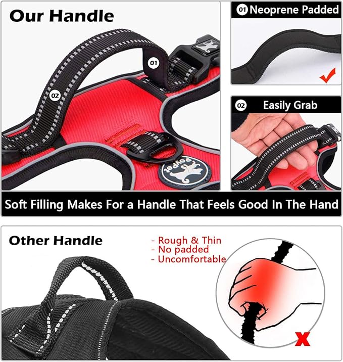PoyPet No Pull Dog Harness, No Choke Front Clip Dog Reflective Harness, Adjustable Soft Padded Pet Vest with Easy Control Handle for Small to Large Dogs(Red,L)