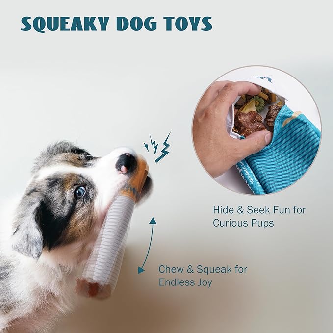 Nocciola Squeaky Sounds Puff Stick Toys, Funny Interactive Plush Dog Toys, Pitbull Husky Frenchie Pug Puppy Toys for Small to Medium Breed, Dog Accessories Boy Gifts- Chewport